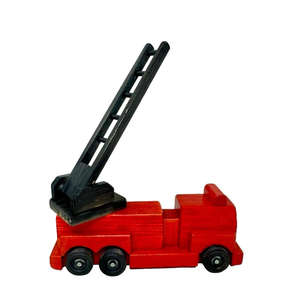 Clip Clop Wooden Fire Truck Toy Red Black Retro